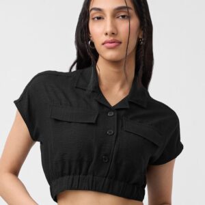 Textured Crop Top: Black